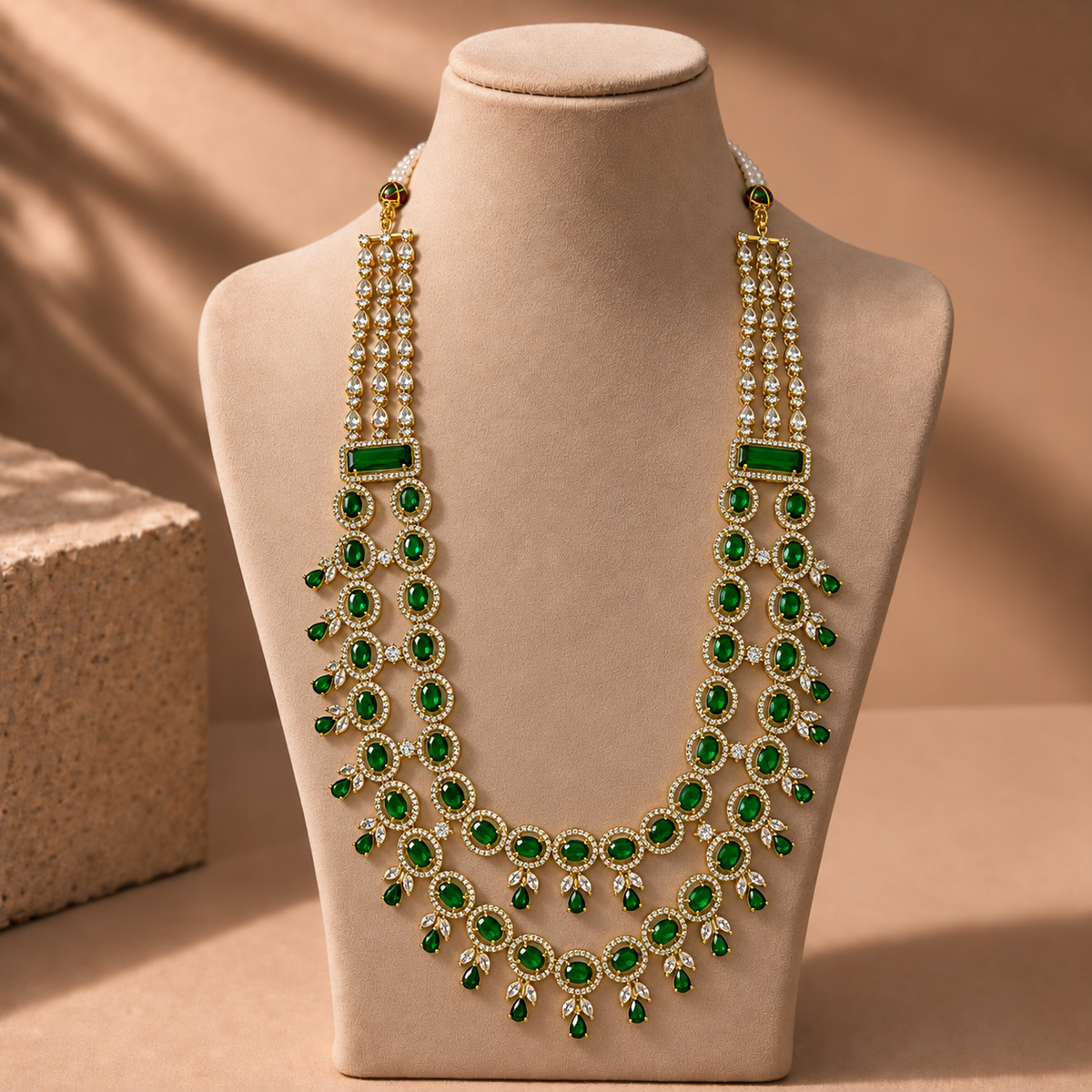American Diamond Layered Drop Necklace Set