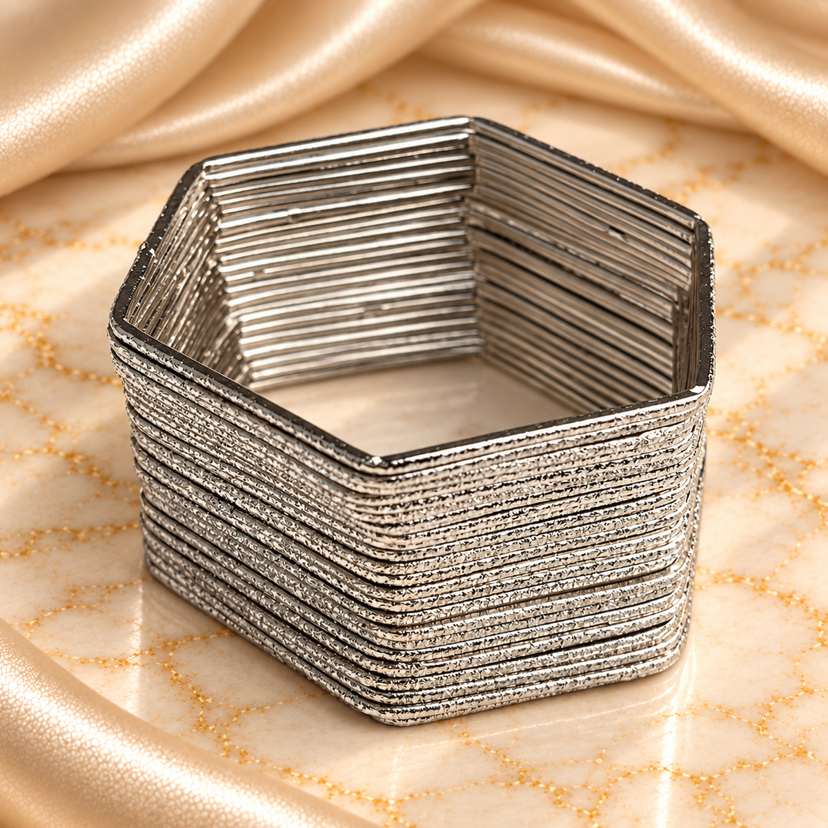 Hexagonal Textured Metal Bangles