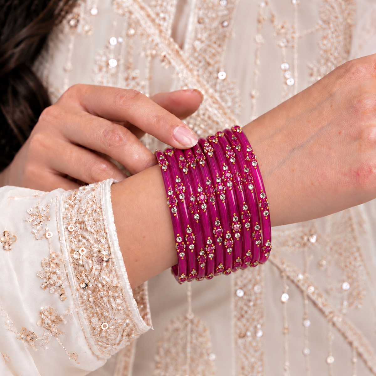 Dotted Stone Glass Bangle