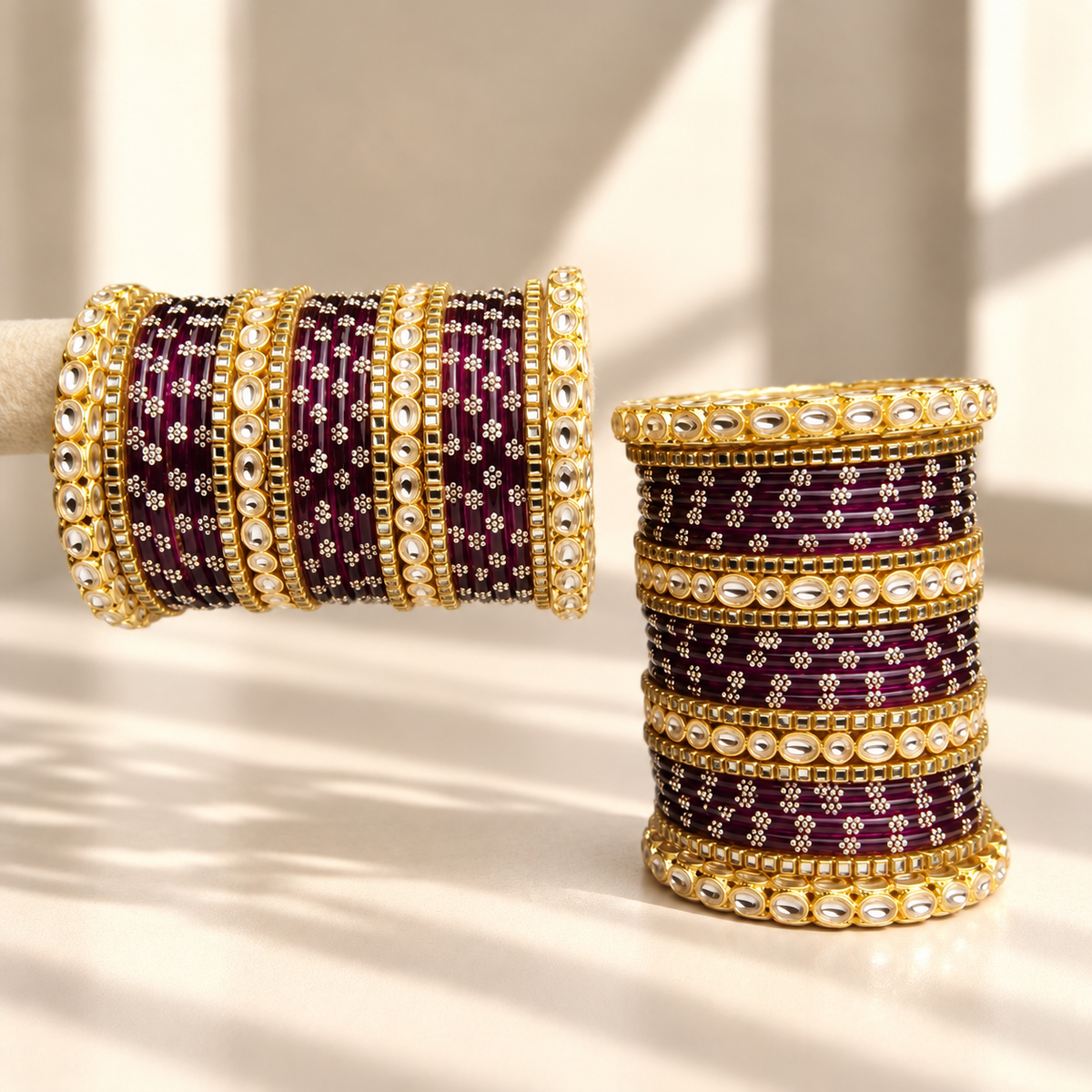 Floral Kundan Stone Bangle Set