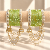 Pearl Jhula Chain Glass Bangle Set