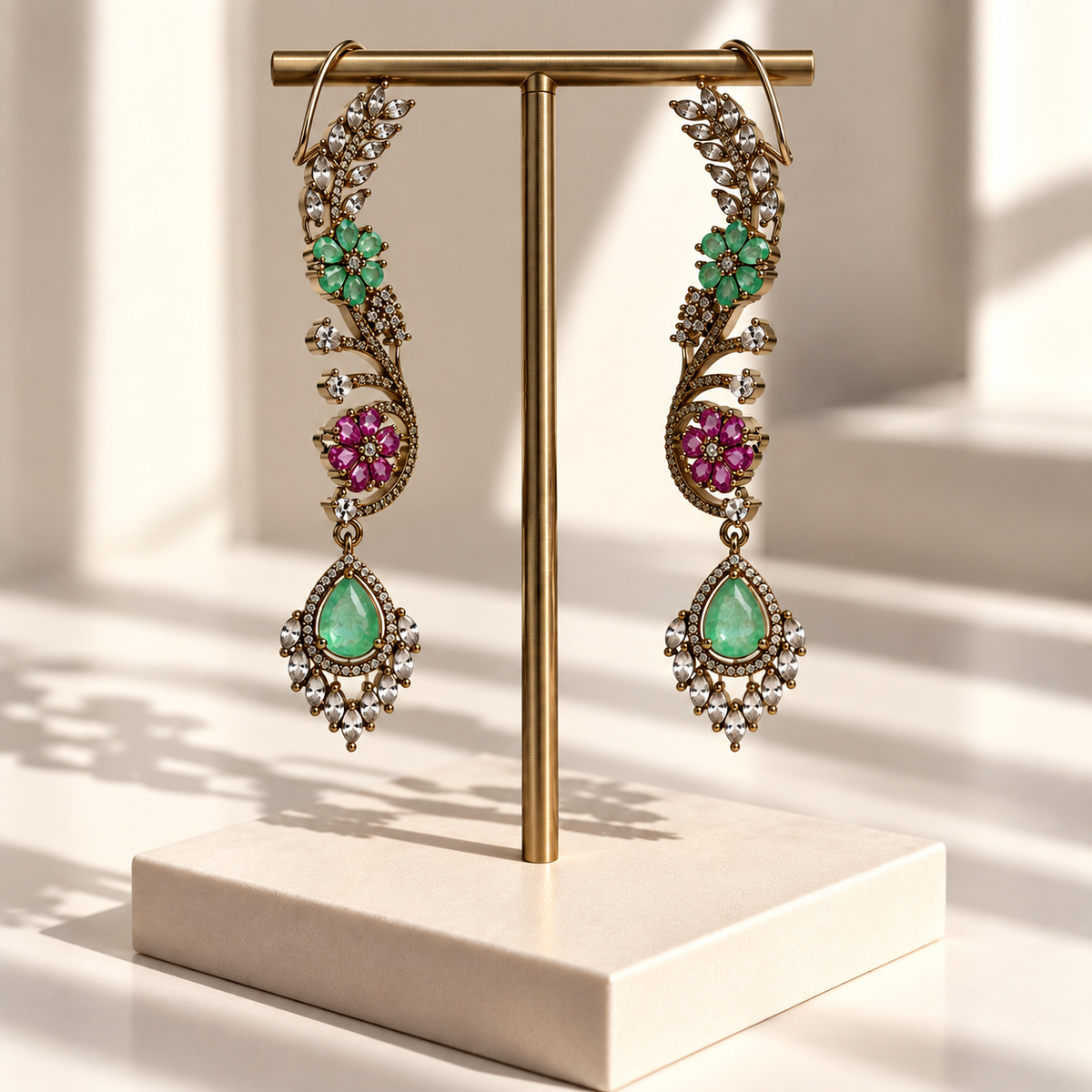 Leaf and Blossom Drop Earrings