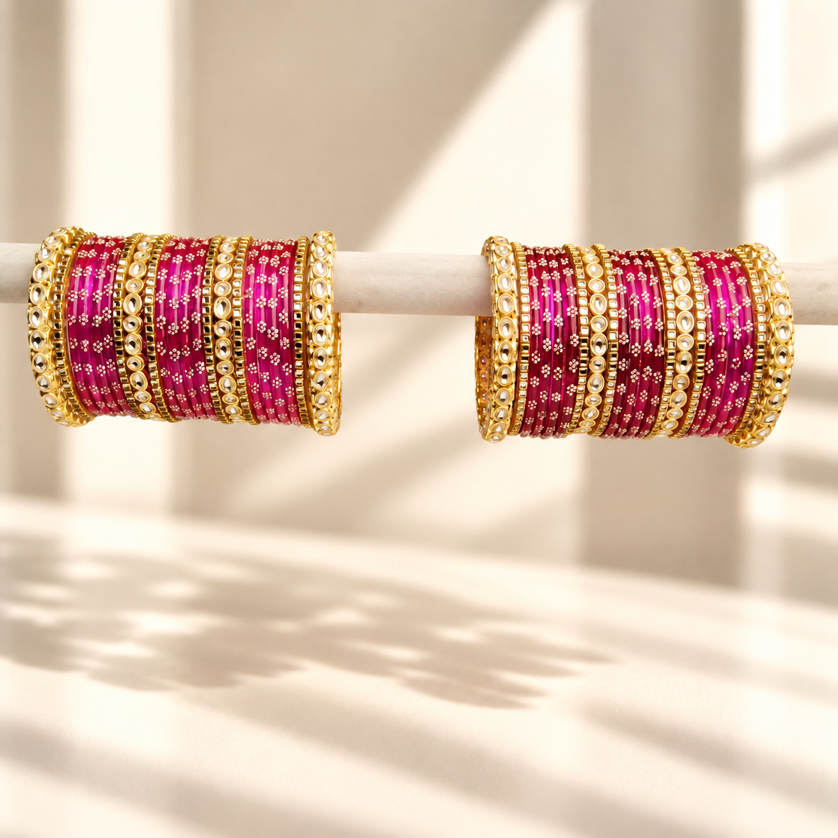 Floral Kundan Stone Bangle Set