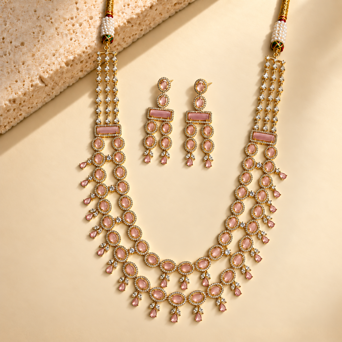 American Diamond Layered Drop Necklace Set