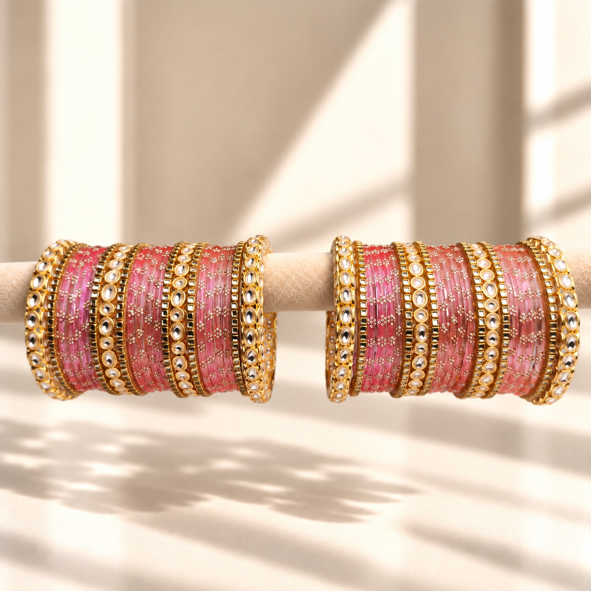 Floral Kundan Stone Bangle Set