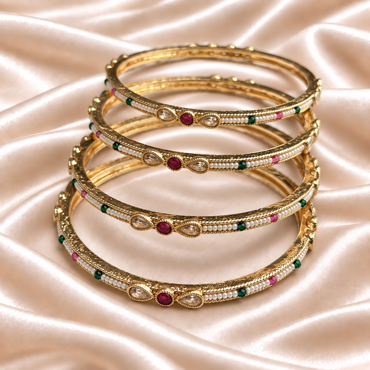 Rajwada Pearl Teardrop Stone Bangles