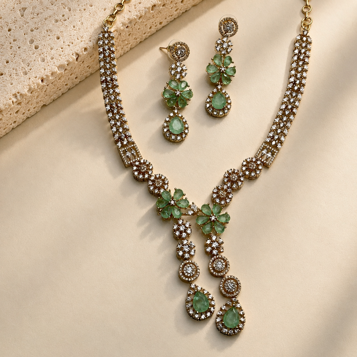 Twin Drop Motif Jewellery Set
