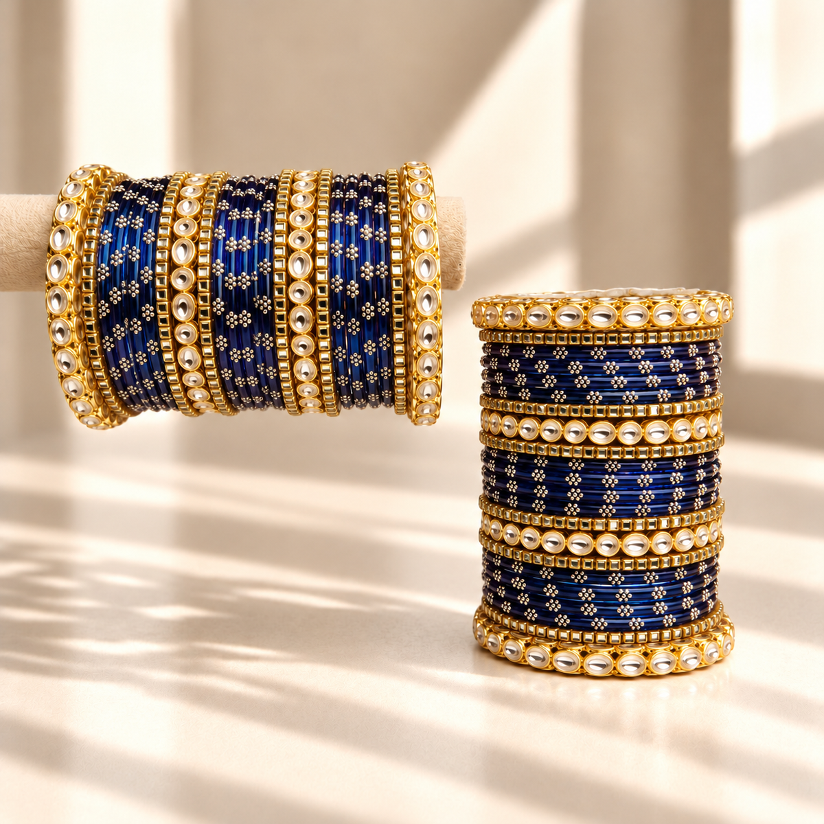 Floral Kundan Stone Bangle Set