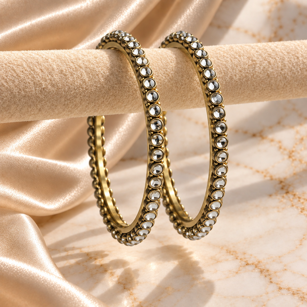 Twin Tone Round Kundan Stone Bangles
