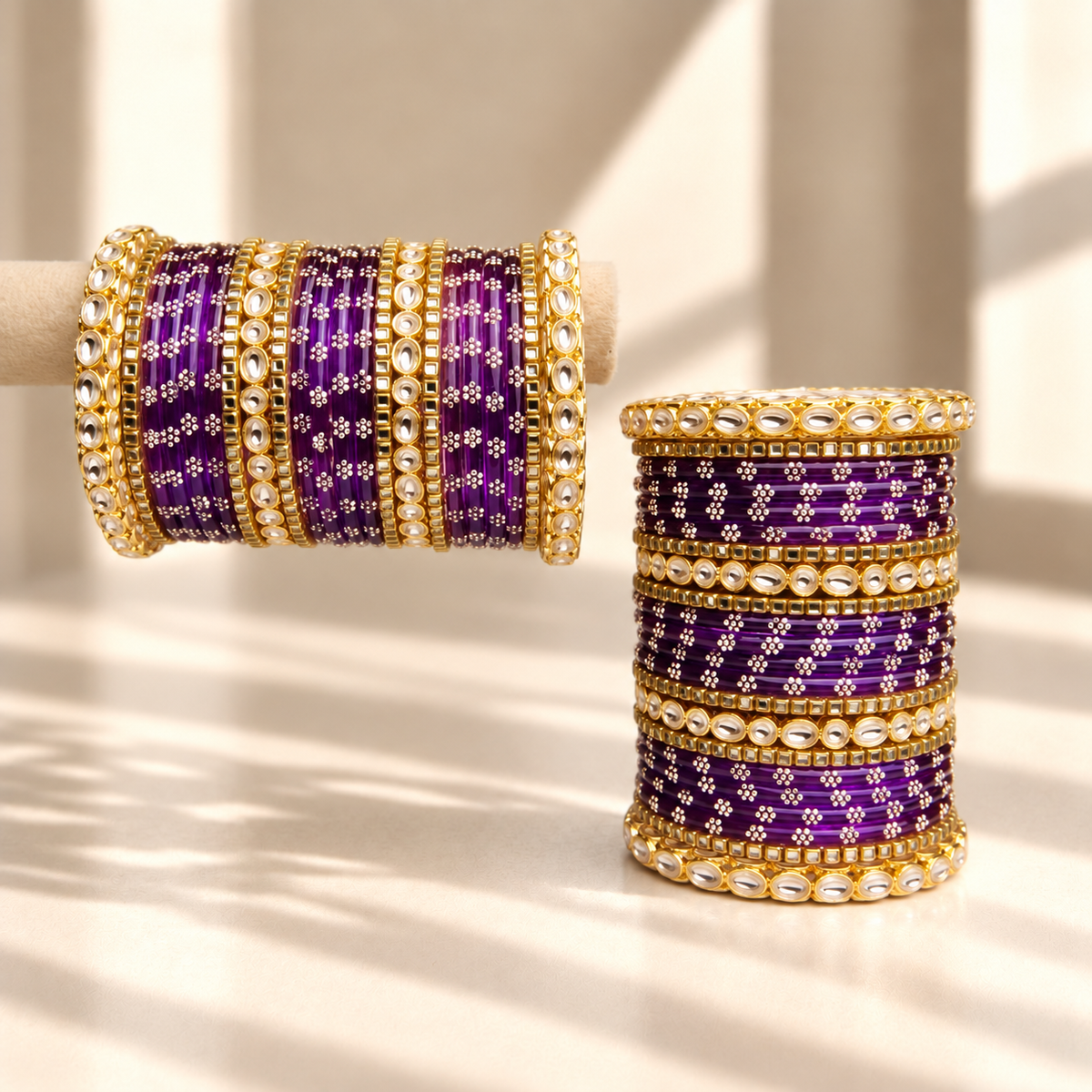 Floral Kundan Stone Bangle Set