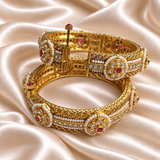 Rajwada Pearl Ruby Square Stone Openable Kada