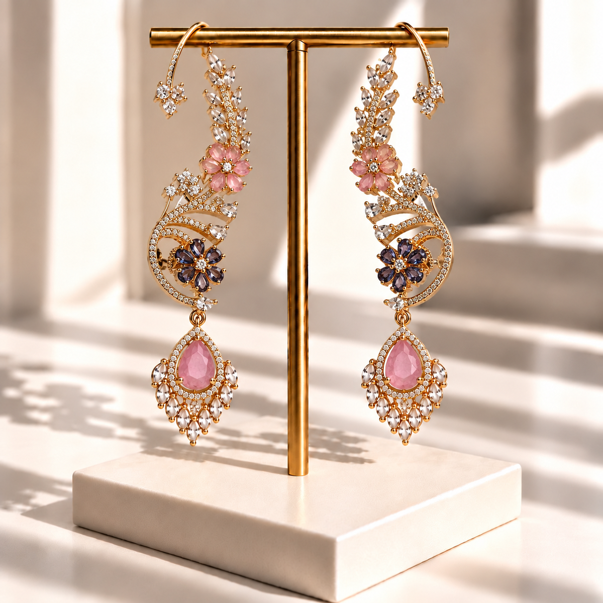 Leaf and Blossom Drop Earrings