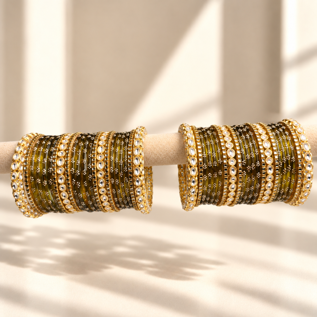 Floral Kundan Stone Bangle Set