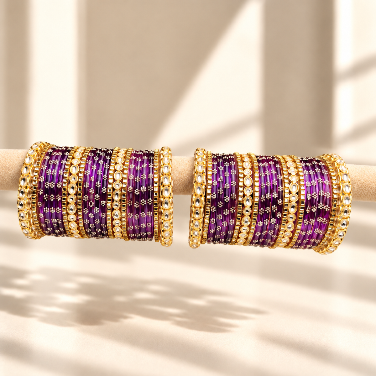 Floral Kundan Stone Bangle Set