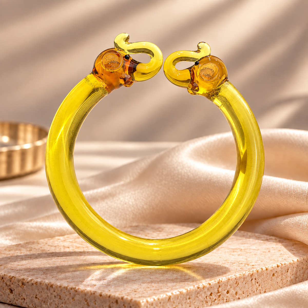 Glass Bracelet with Golden Elephant Design