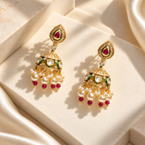 Carved Dome Pearl Jhumka Earrings