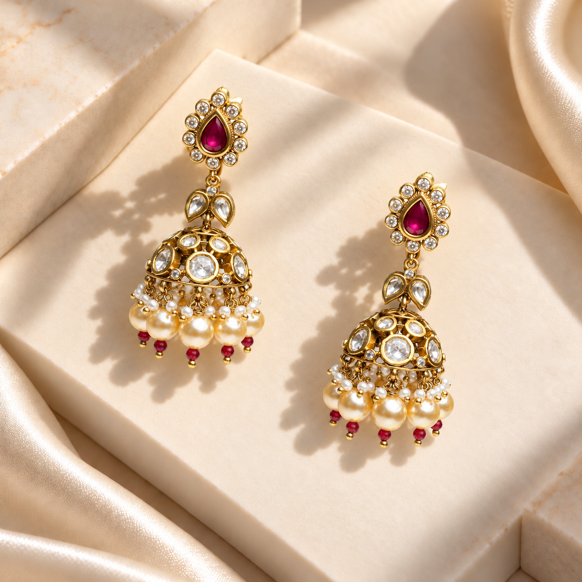Teardrop Pearl Jhumka Earrings