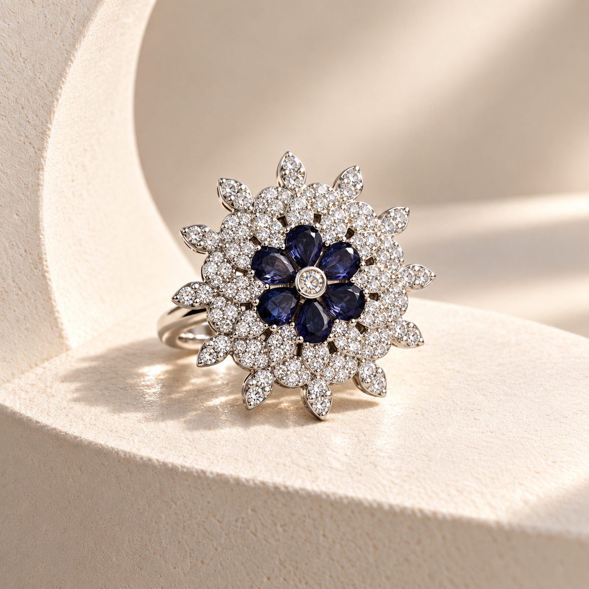 Layered Flower AD Stone Ring
