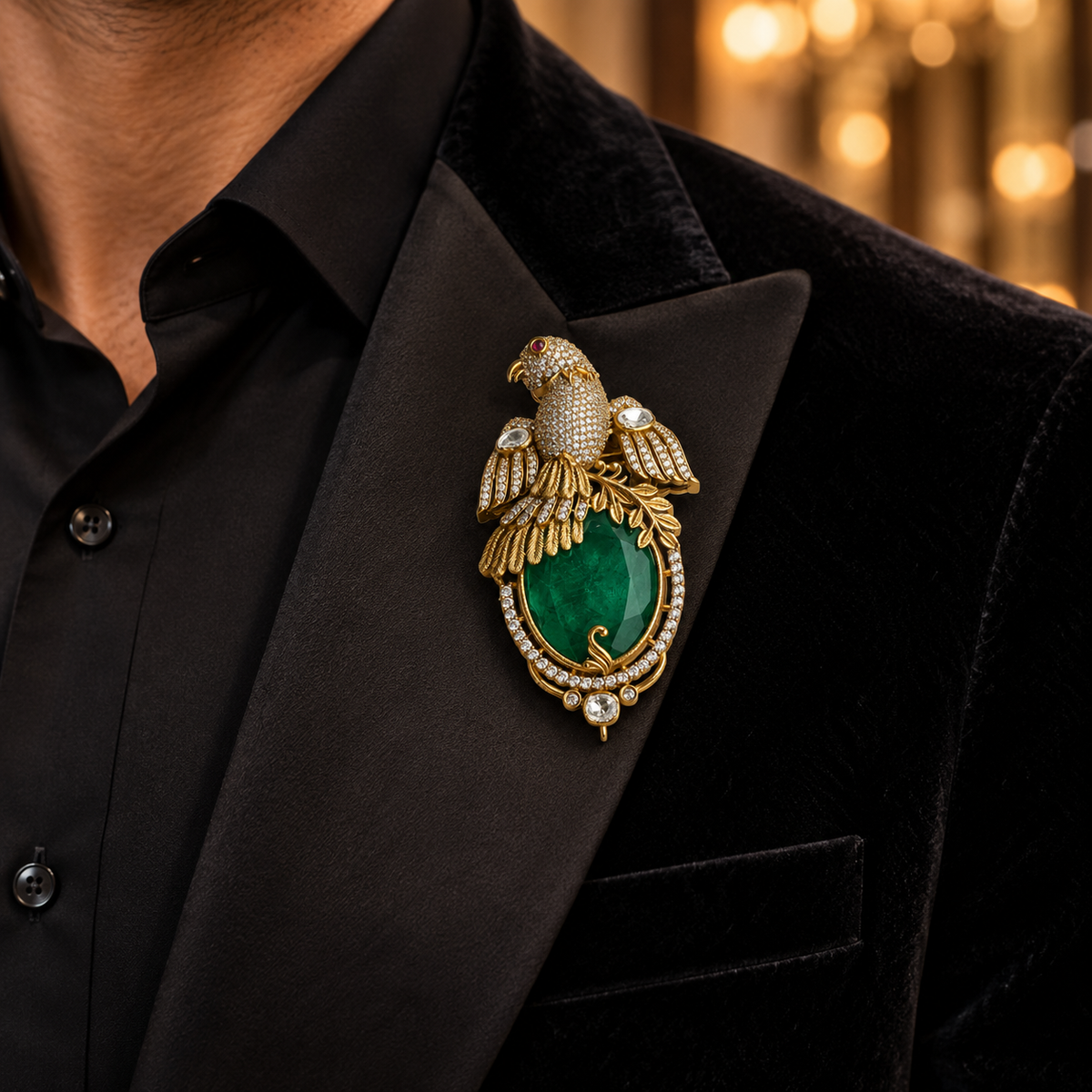 Moissanite Kundan Brooch