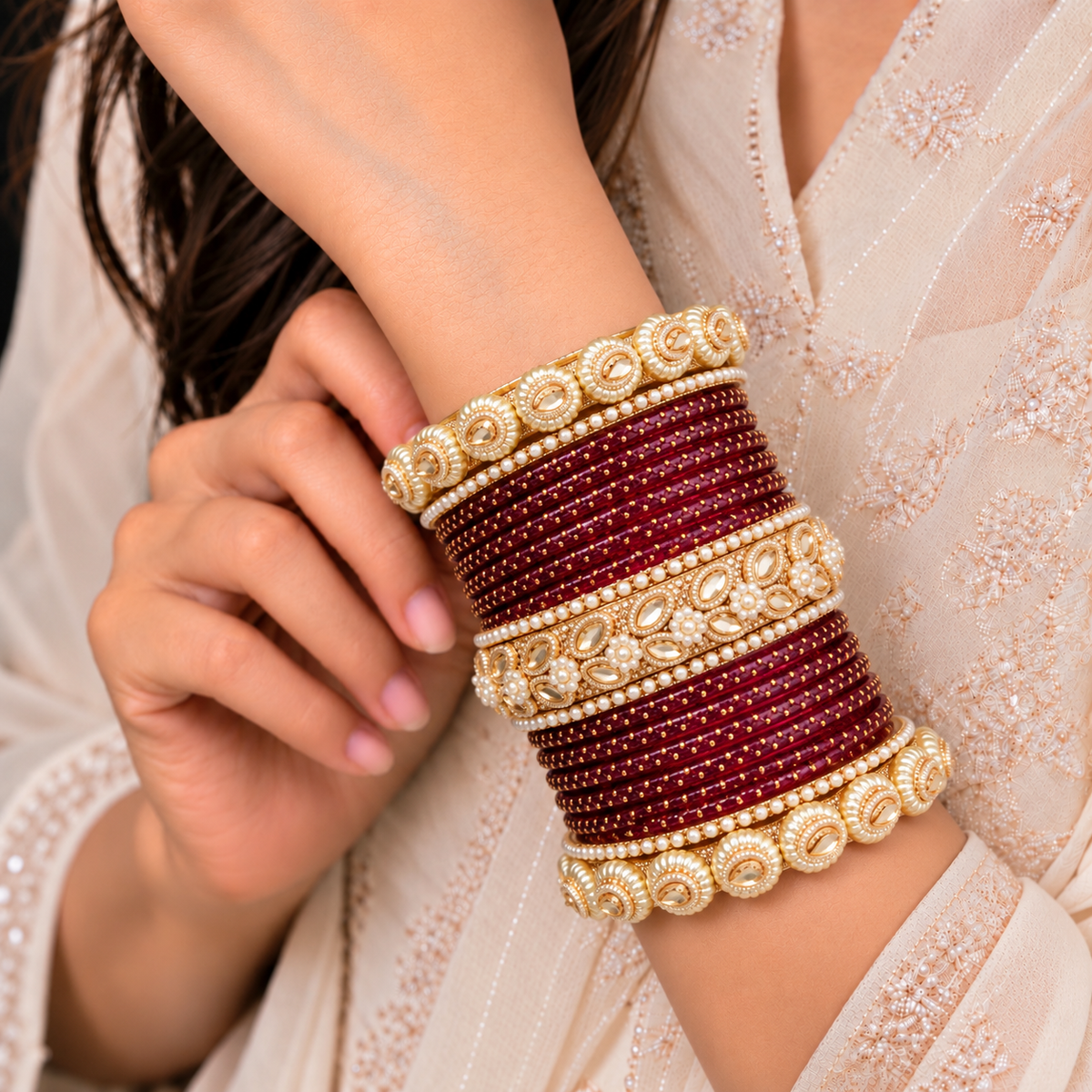 Drop Border Glass Bangle Set