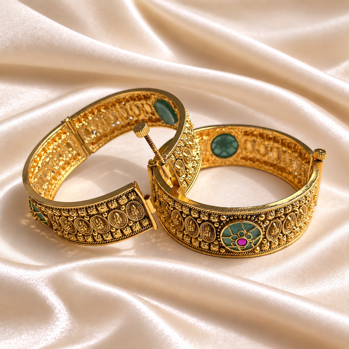 Rajwada Carved Floral Stone Openable Kada