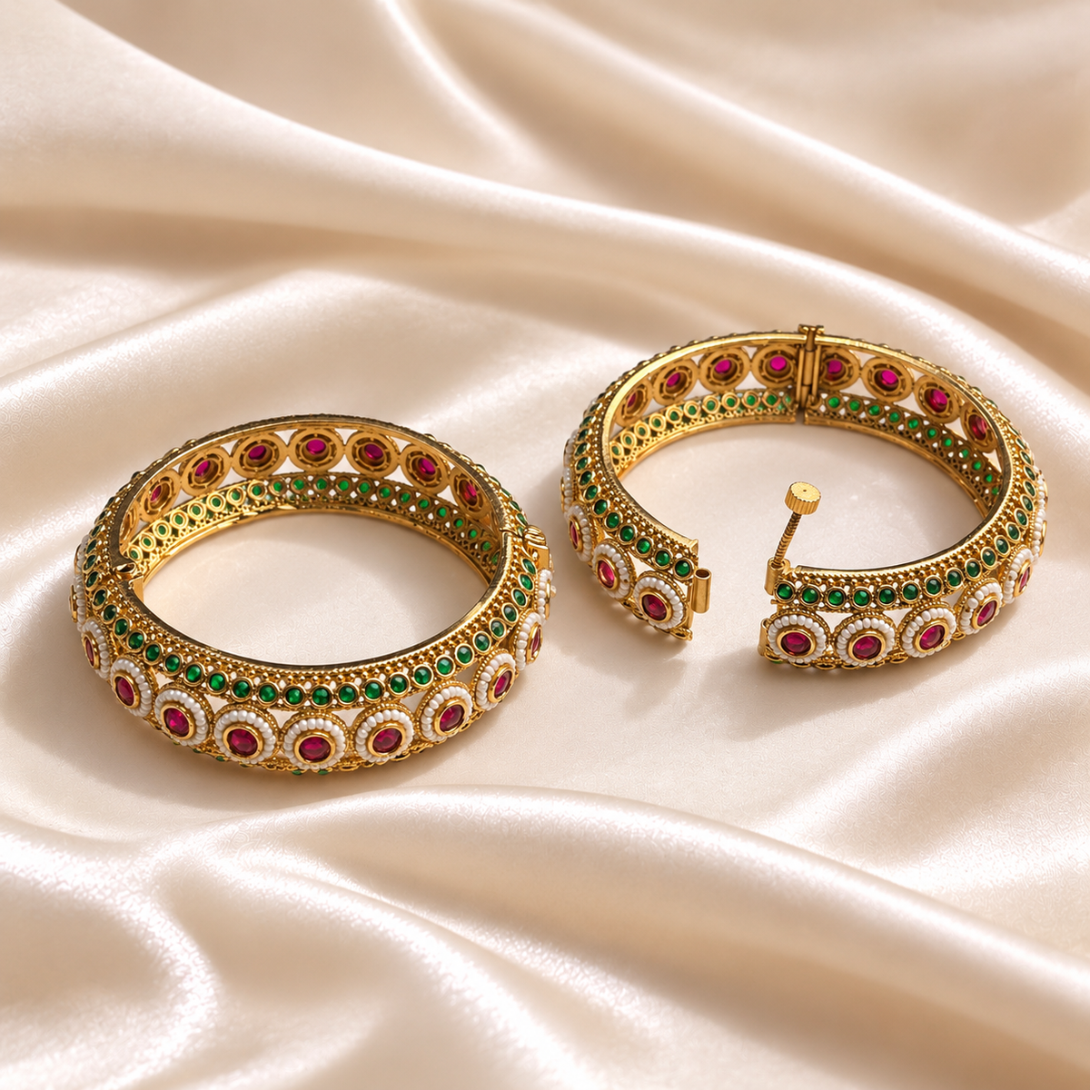 Rajwada Pearl Ruby Circle Openable Kada