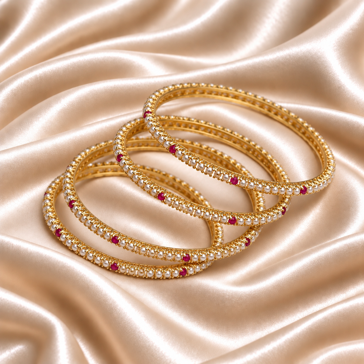 Sleek Pearl with Ruby stone bangles