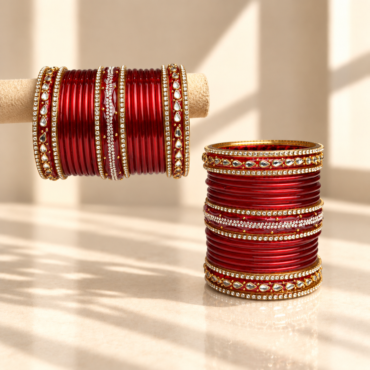 Drop Kundan Stone Glass Bangle Set