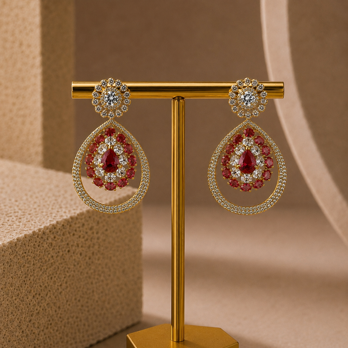 American Diamond Circular Pendant Necklace Set
