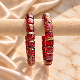 Golden Line Cutting Flower Pattern Glass Kada