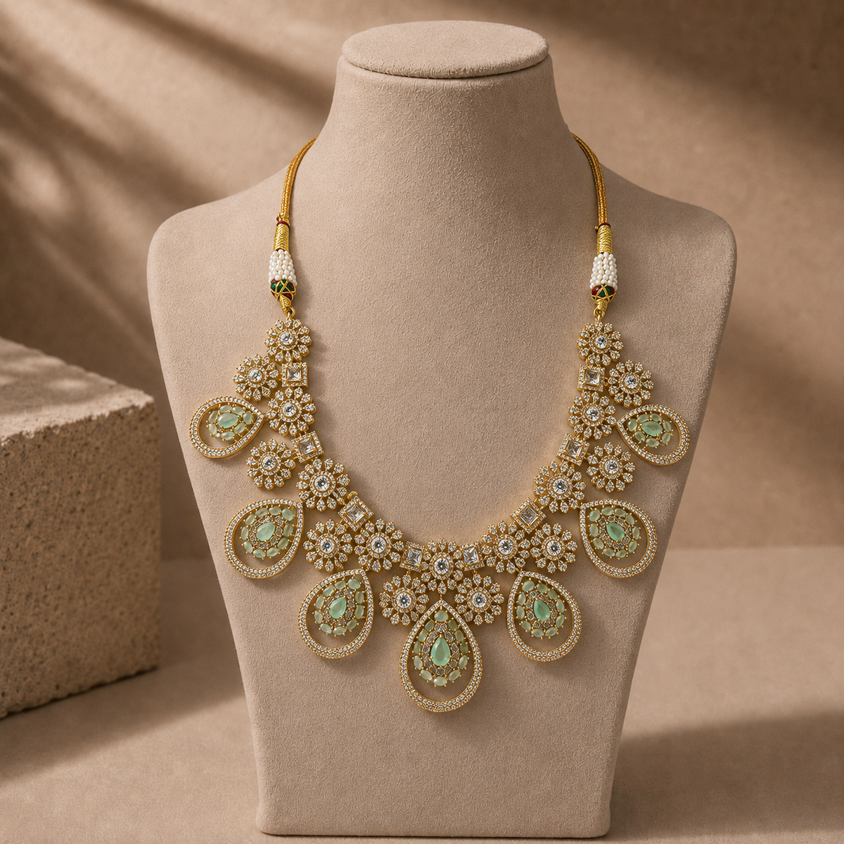 American Diamond Circular Pendant Necklace Set
