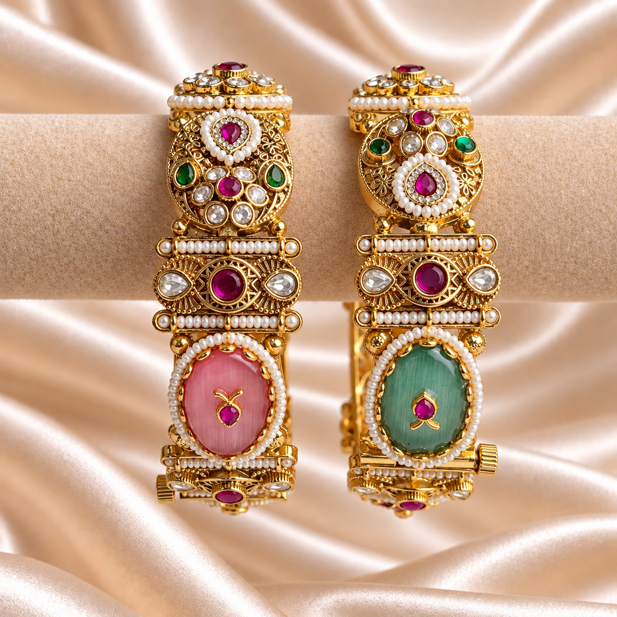 Rajwada Dual Color Oval Stone Openable Kada