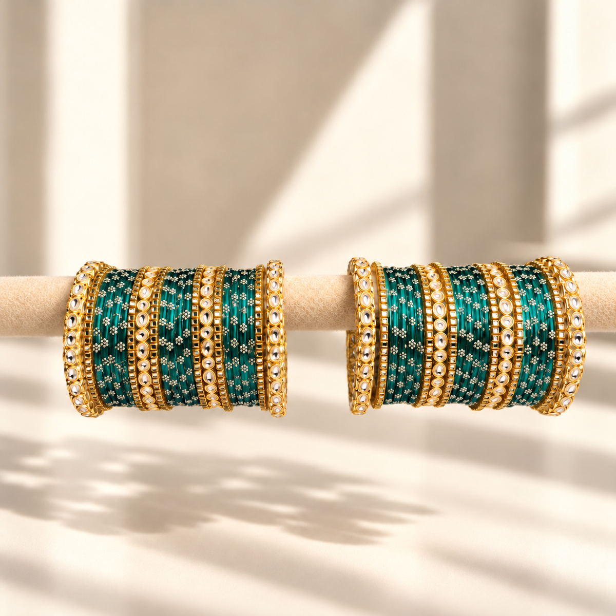 Floral Kundan Stone Bangle Set