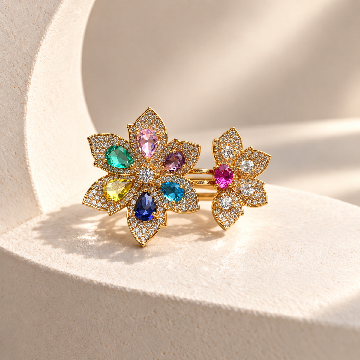 Two-Flower Adjustable Ring