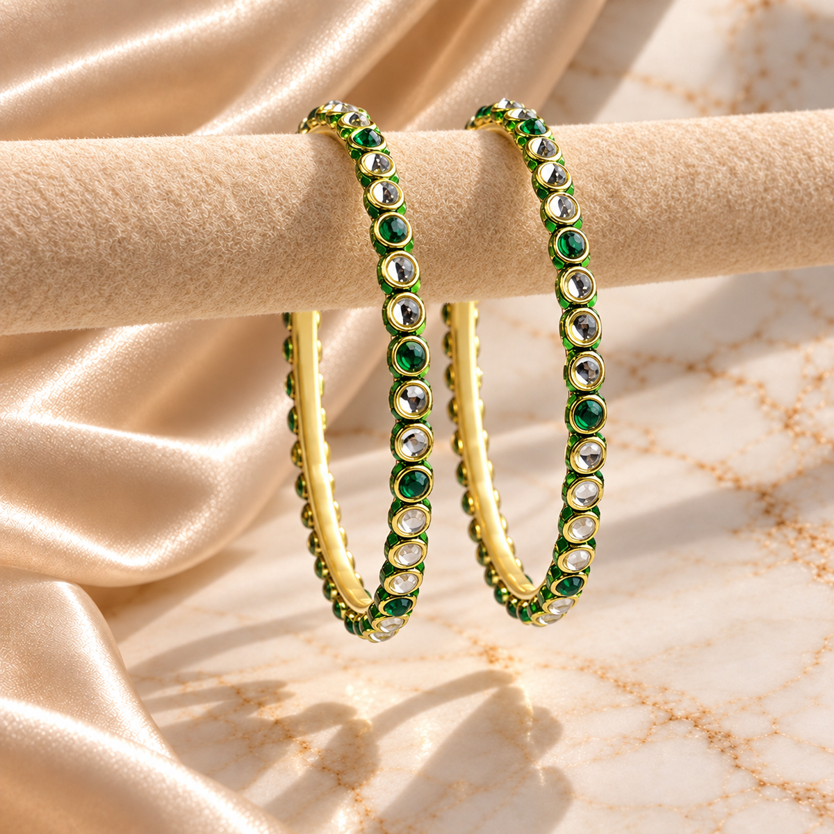 Single Line Dot Kundan Line Bangles