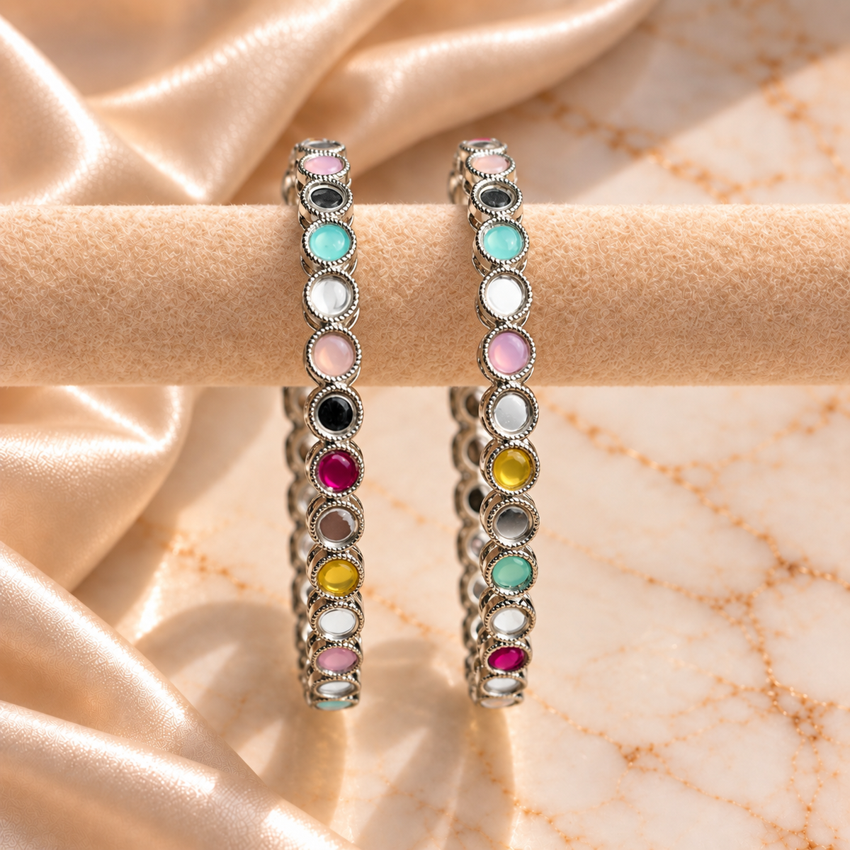 Round Mirror Stone Bangles