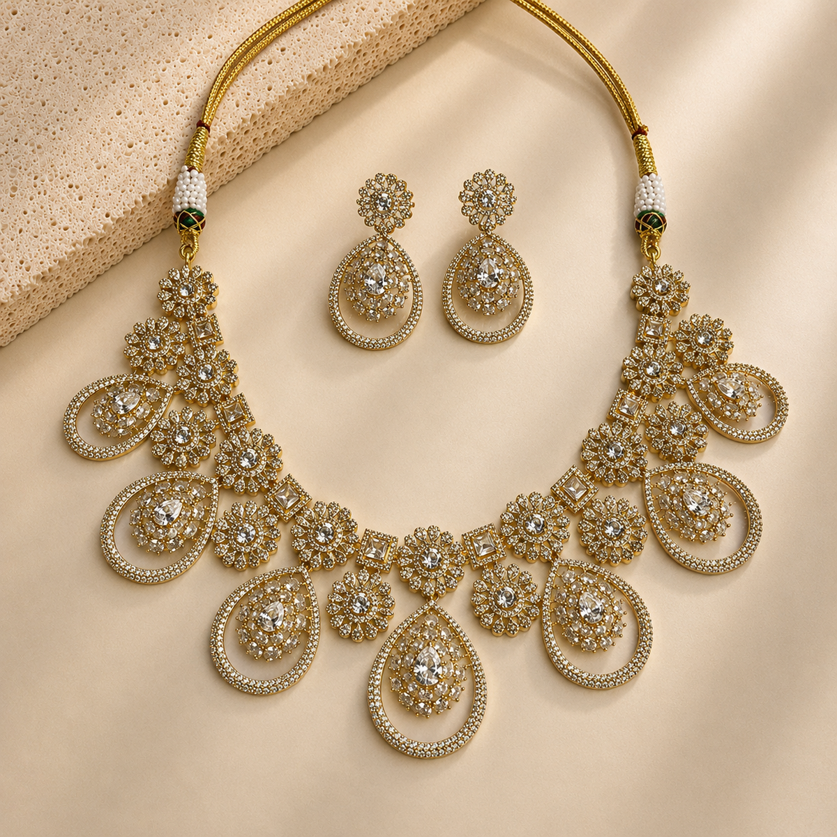 American Diamond Circular Pendant Necklace Set