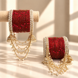 Pearl Jhula Chain Glass Bangle Set