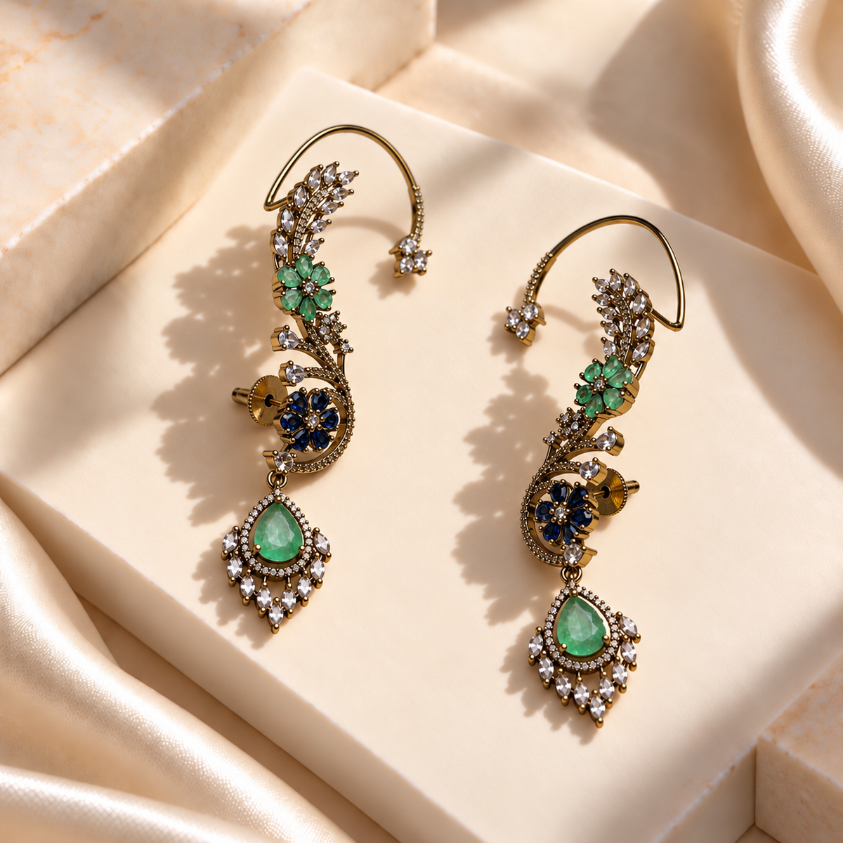 Leaf and Blossom Drop Earrings