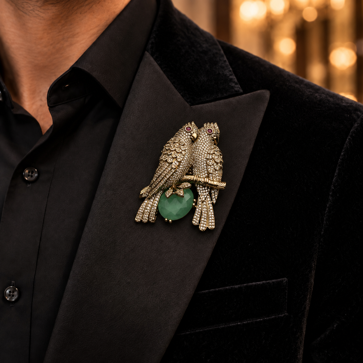 Twin Parrot Stone Brooch