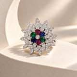 Layered Flower AD Stone Ring