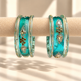 Drop Stone Short Glass Kada Bangle Set