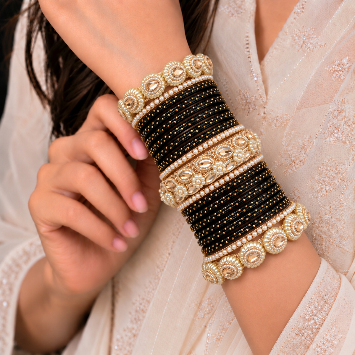 Drop Border Glass Bangle Set