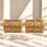 Kundan Square Drop Glass Bangle Set