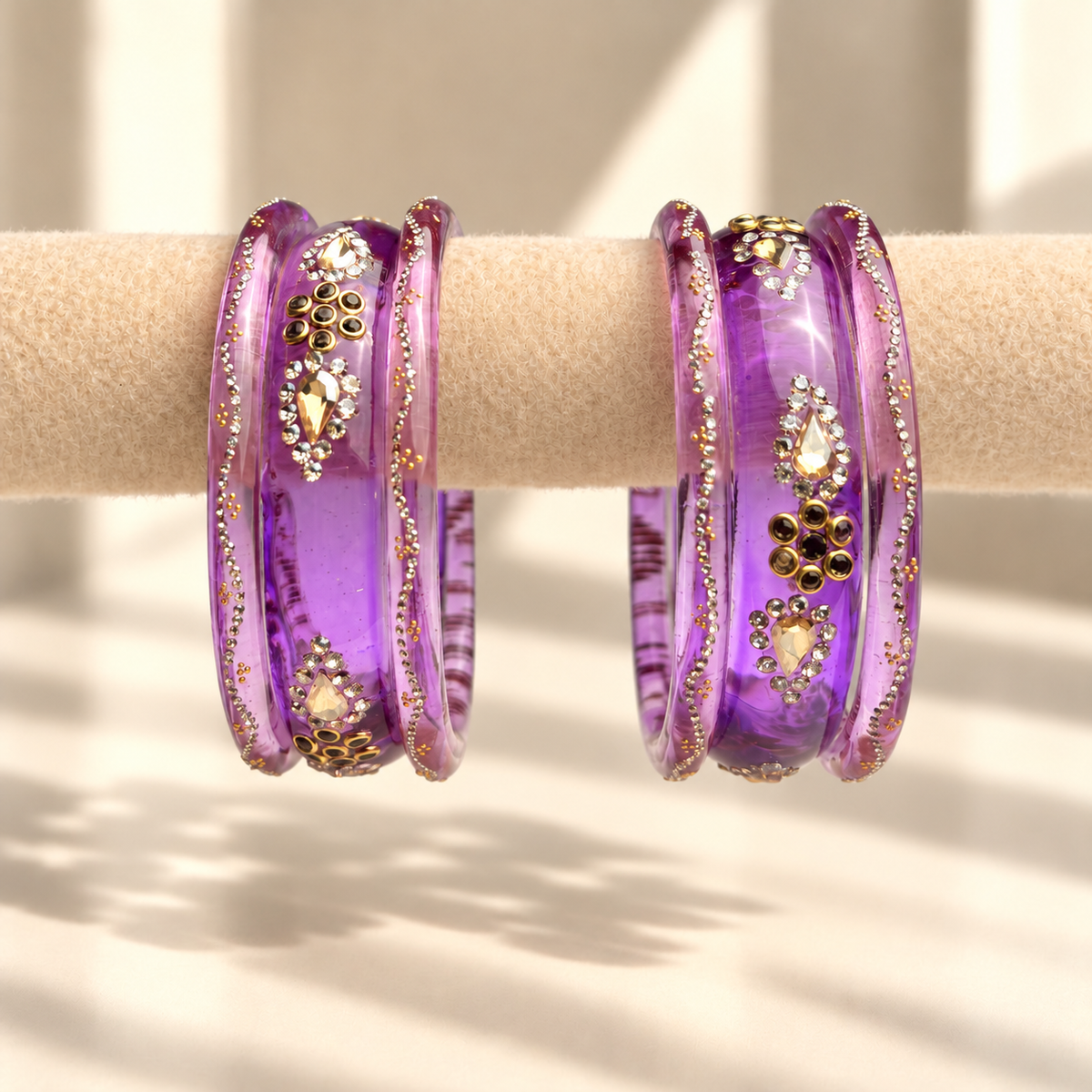 Drop Stone Short Glass Kada Bangle Set