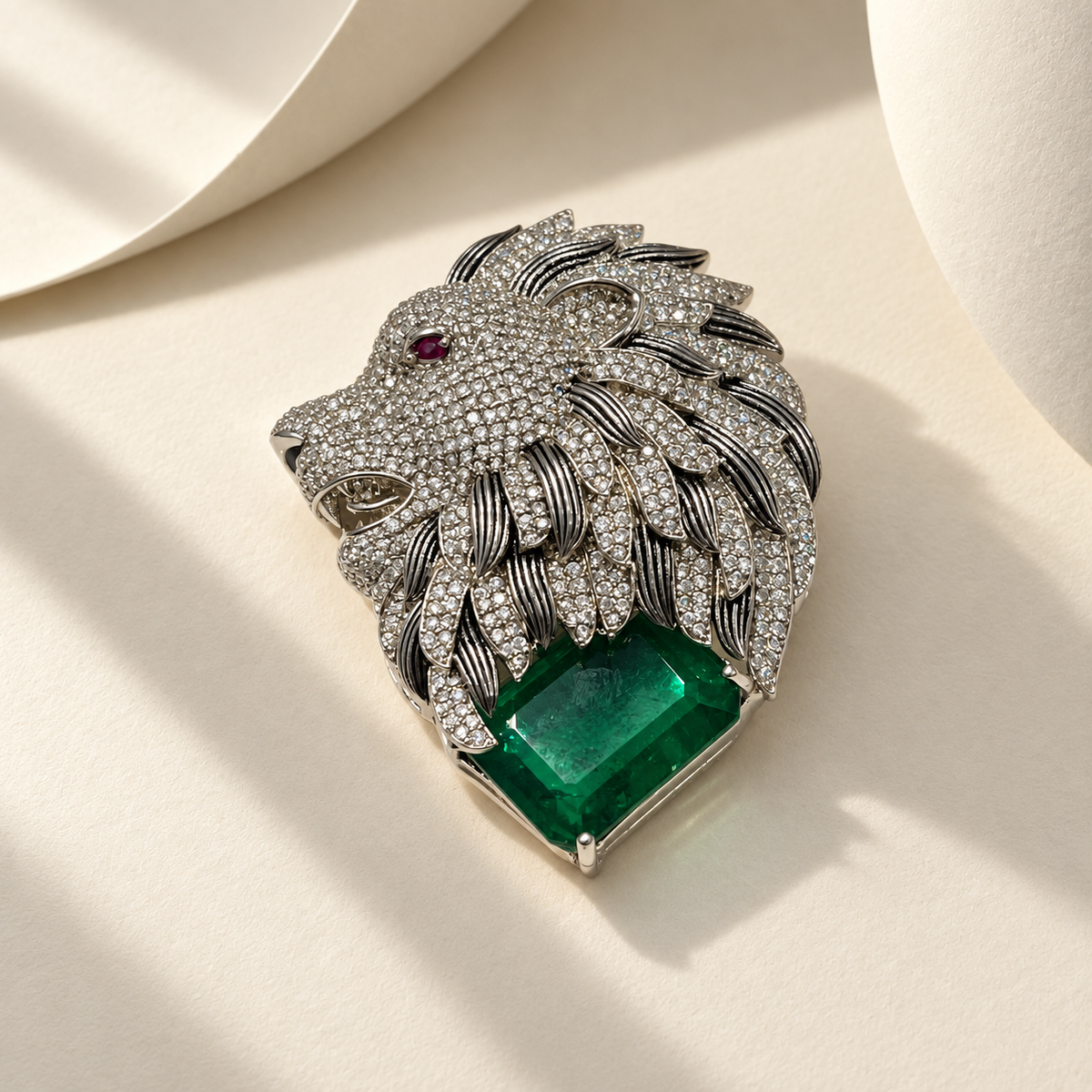 Lion Green Shield Stone AD Brooch