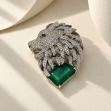 Lion Green Shield Stone AD Brooch