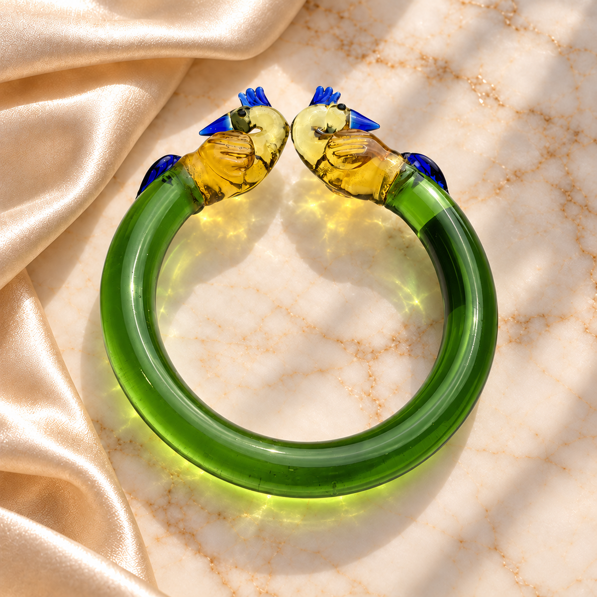 Royal Peacock Design Glass Kada