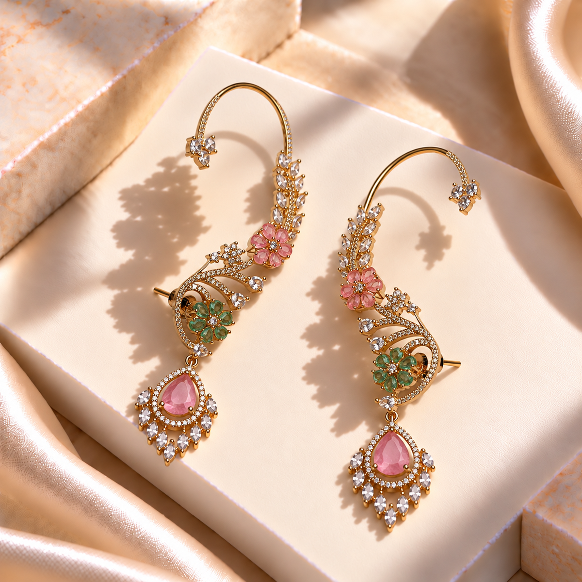 Leaf and Blossom Drop Earrings