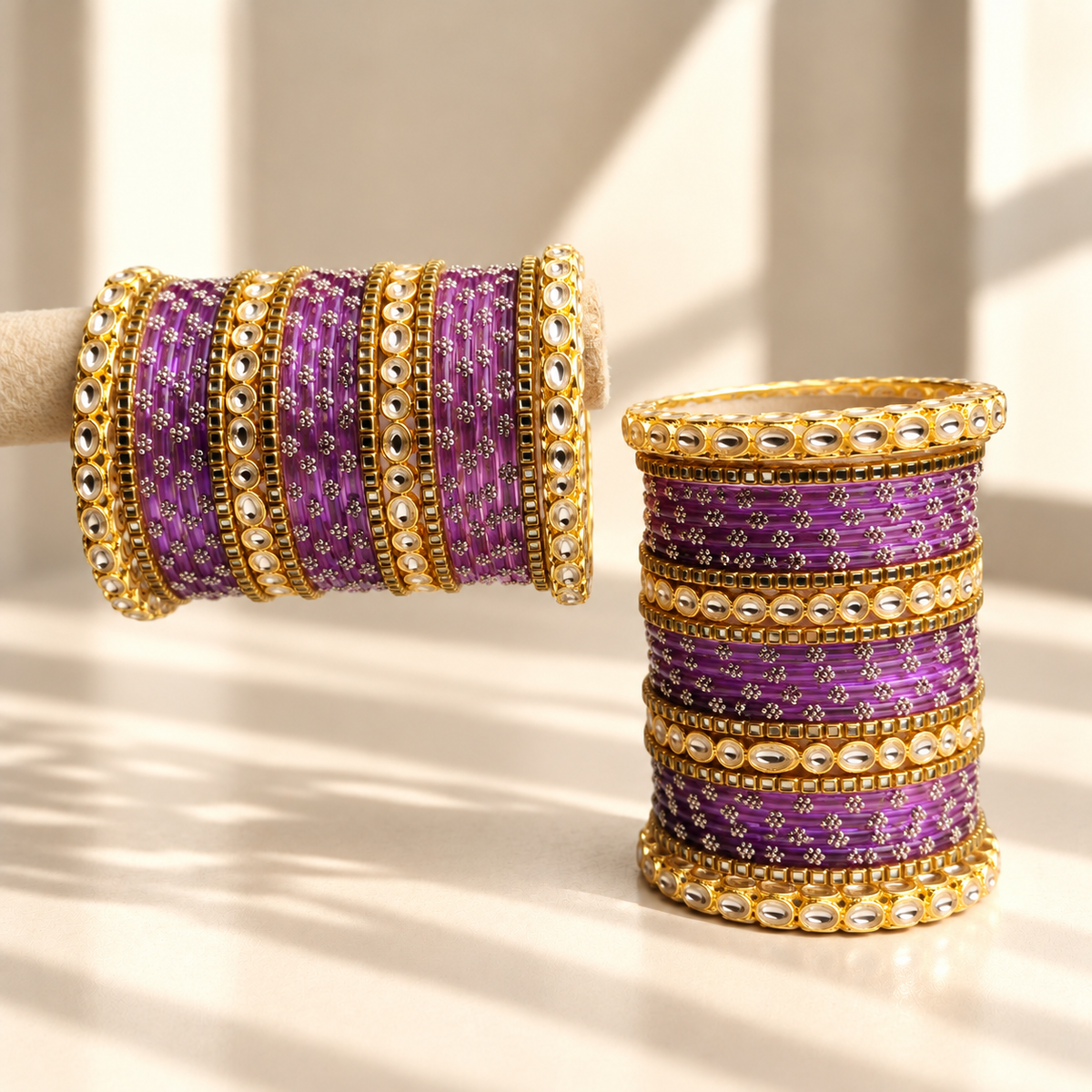Floral Kundan Stone Bangle Set